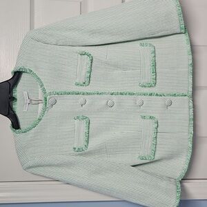 Preston & York Judith Boucle Tweed Round Neck Jacket:Green/White Stripe:Size- 12